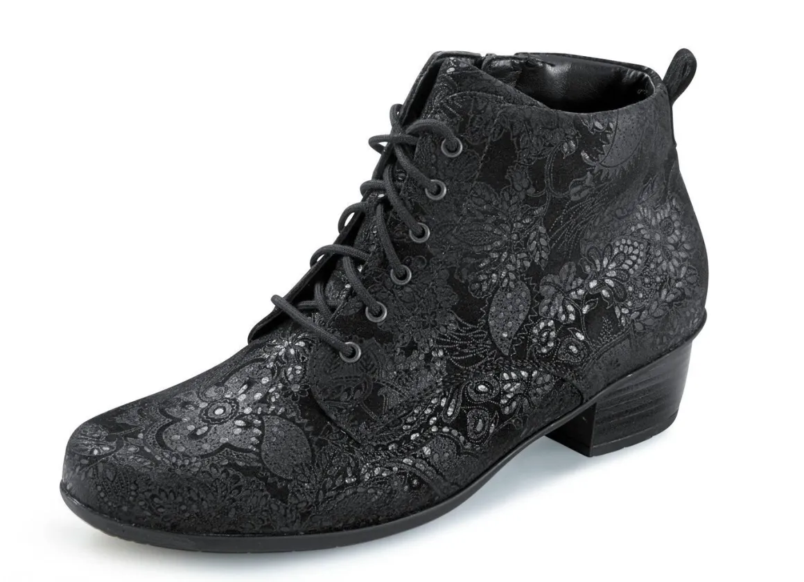 Waldläufer Schnür-Stiefelette mit floraler Prägung
