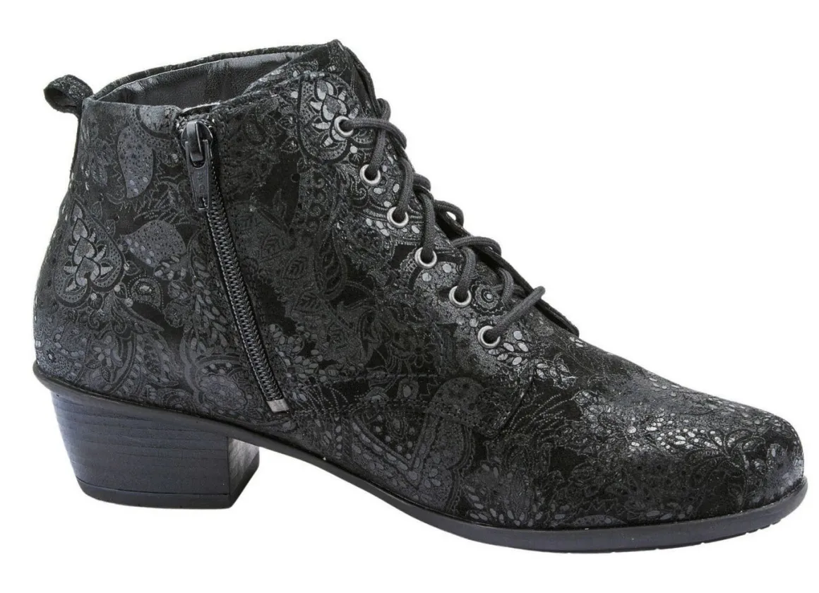 Waldläufer Schnür-Stiefelette mit floraler Prägung