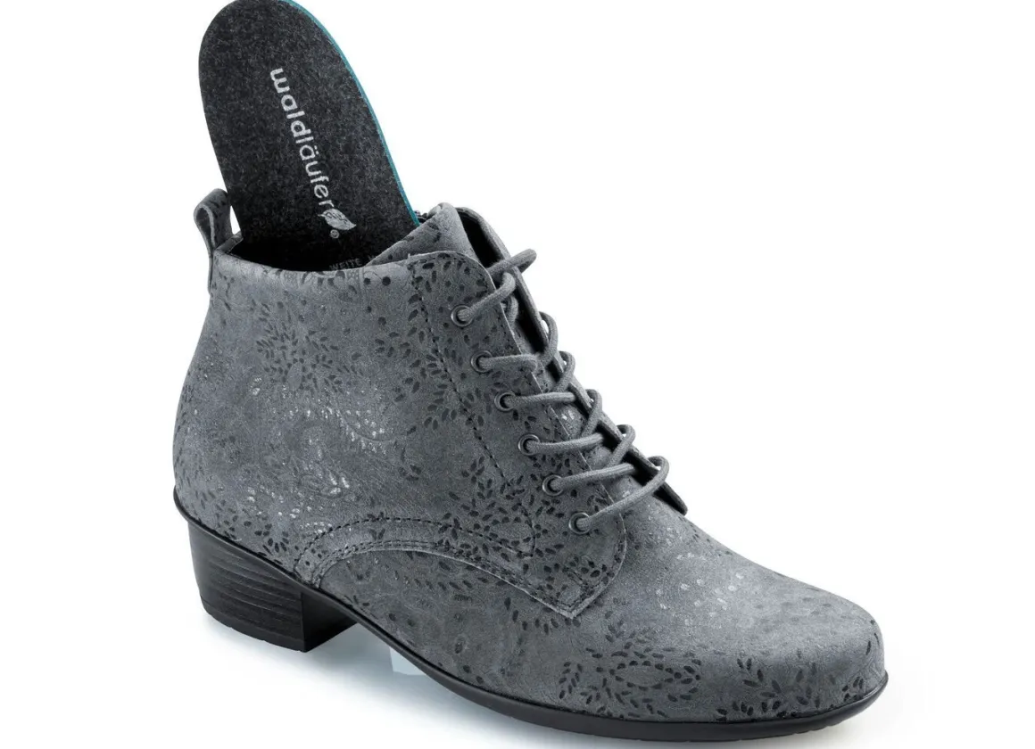 Waldläufer Schnür-Stiefelette mit floraler Prägung