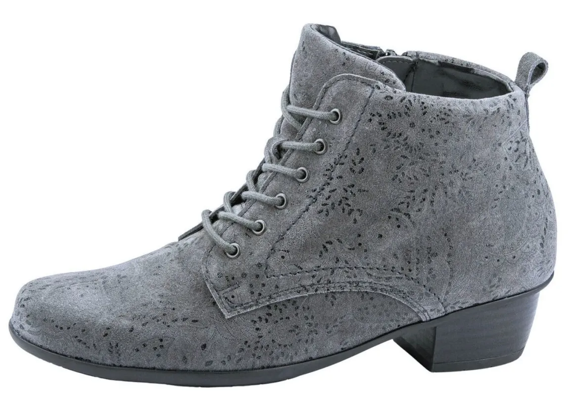 Waldläufer Schnür-Stiefelette mit floraler Prägung