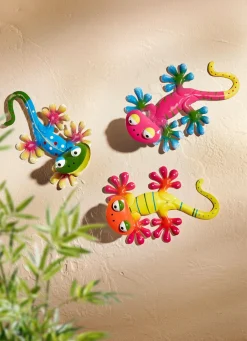Wanddeko Gecko aus Metall, 3er-Set