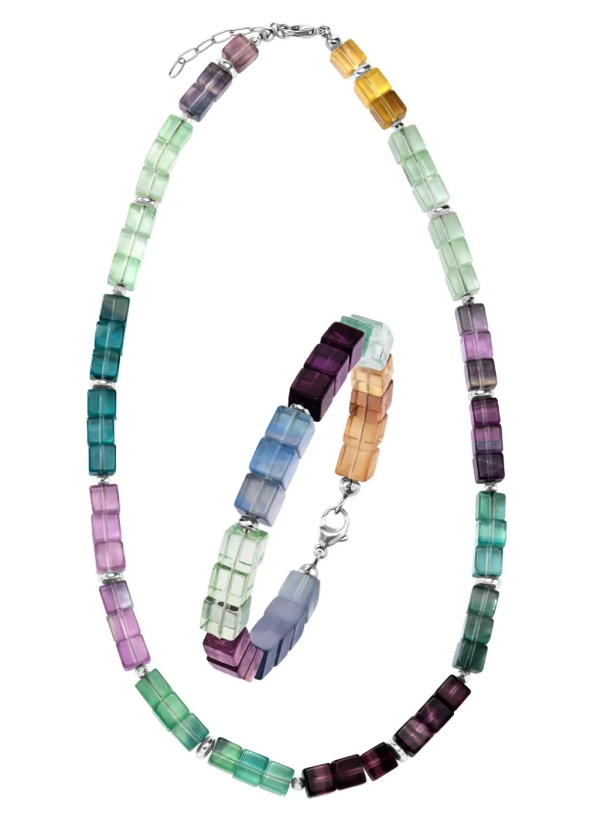 Wunderschöne Garnitur mit Hämatit, beh. und Fluorit in Multicolor